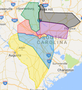 Map of South Carolina Area with Mapraid SC areas shown