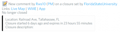 Waze Closure Bot Comment