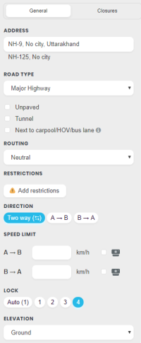 Road attributes